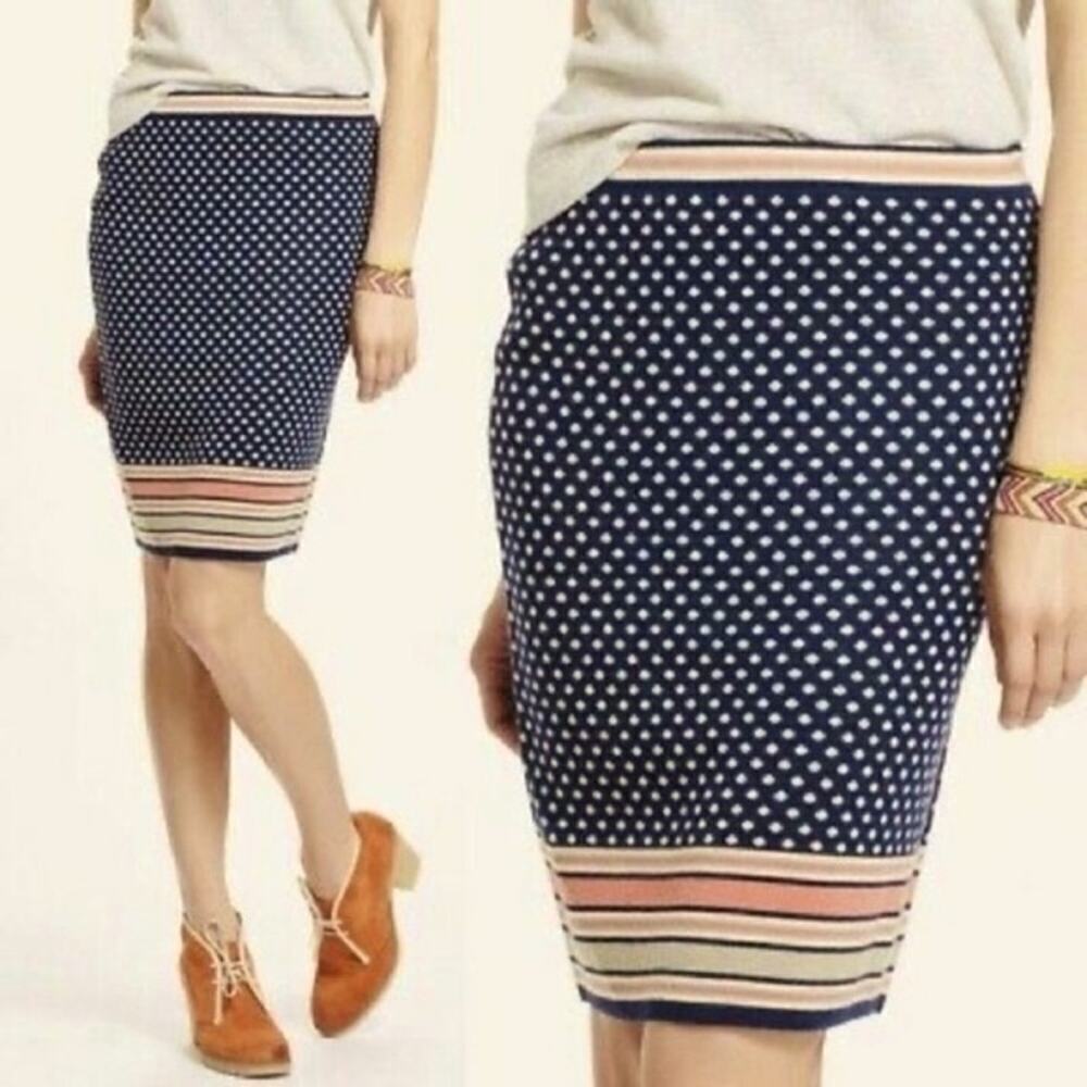 Anthroplogie Sparrow Merino Wool Blend Knit Polka Dot Striped Pencil Skirt Small